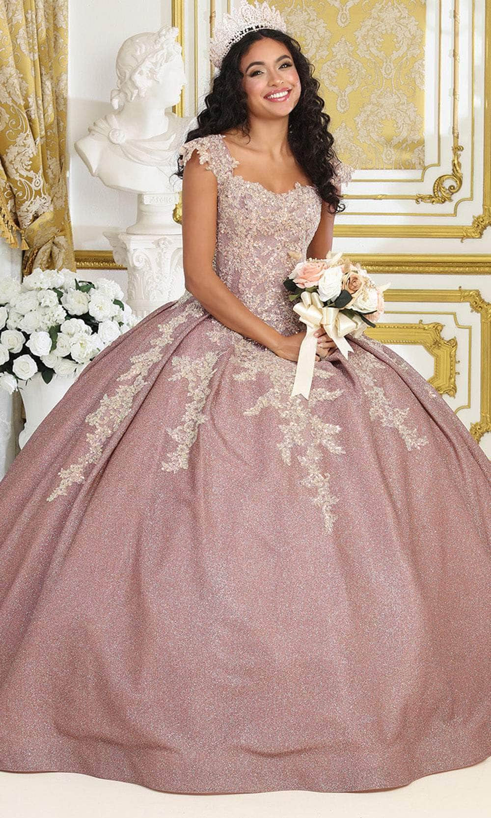 May Queen LK229 - Applique Cap Sleeve Ballgown Quinceanera Dresses 4 / Mauve