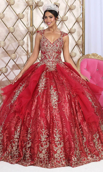 May Queen LK231 - Metallic Embroidered Ballgown Quinceanera Dresses 4 / Burgundy/Gold