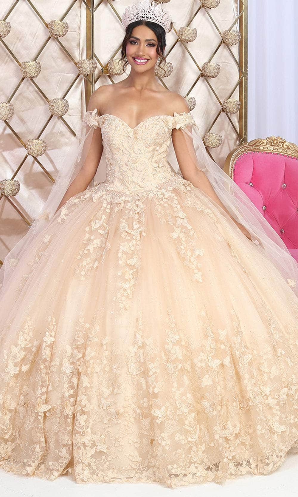 May Queen LK236 - Off Shoulder Ballgown Special Occasion Dresses 4 / Champagne