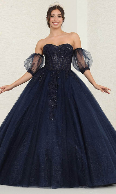 May Queen LK237 - Illusion Corset Ballgown Quinceanera Dresses 4 / Navy