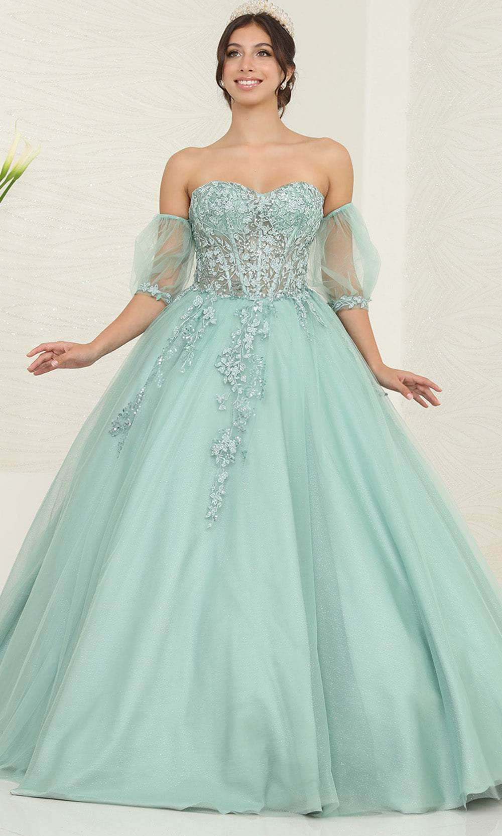 May Queen LK237 - Illusion Corset Ballgown Quinceanera Dresses 4 / Sage