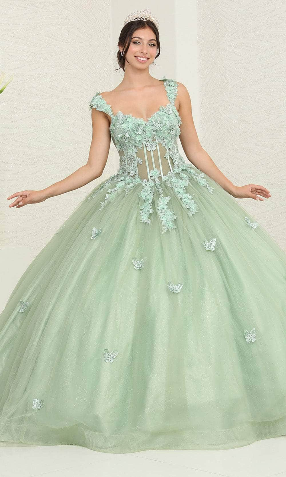 May Queen LK242 - Butterfly Applique Ballgown Special Occasion Dresses 4 / Sage