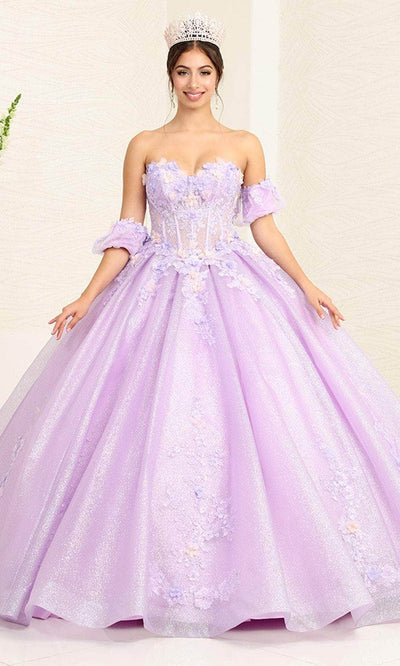 May Queen LK245 - Floral Applique Ballgown Special Occasion Dresses 2 / Lilac