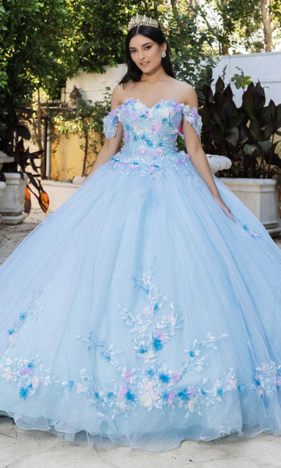 May Queen LK247 - Glitter Floral Applique Ballgown Quinceanera Dresses 2 /  Baby Blue/Multi