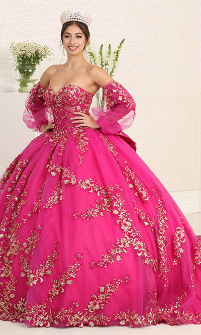 May Queen LK251 - Applique Cape Ballgown Special Occasion Dresses 2 / Magenta