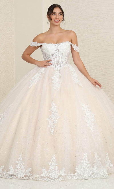 May Queen LK253 - Corset Ballgown Special Occasion Dresses 4 / Ivory/Nude