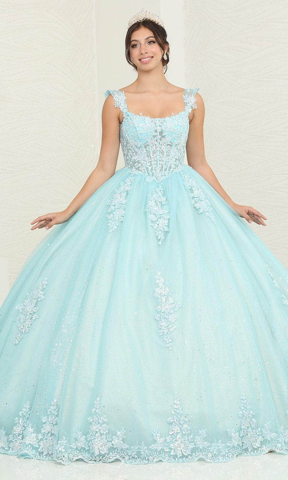 May Queen LK253 - Corset Ballgown Special Occasion Dresses 4 / Tiffany/Blue Nude