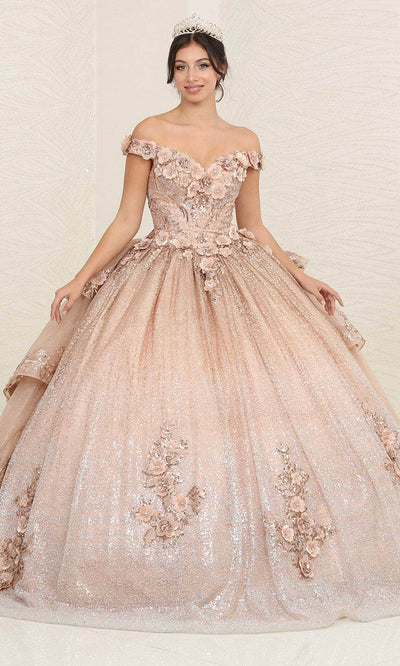 May Queen LK255 - Metallic Ballgown Special Occasion Dresses 2 / Champagne