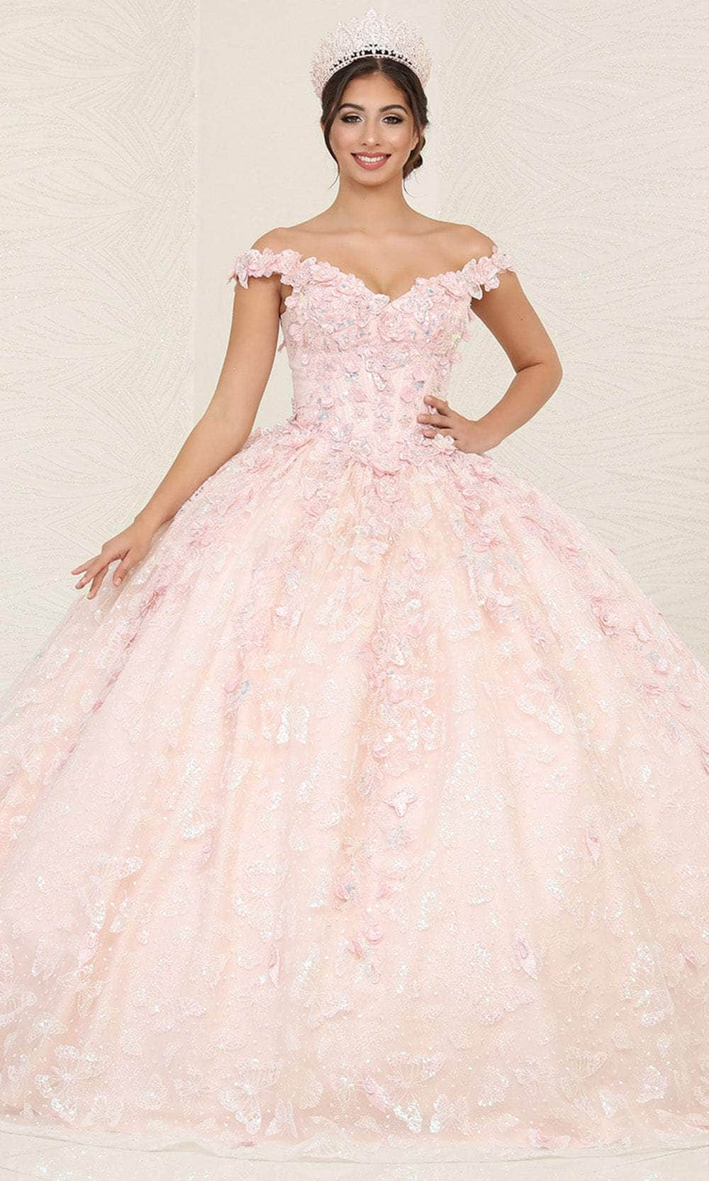 May Queen LK259 - Floral Applique Ballgown Special Occasion Dresses 4 / Blush