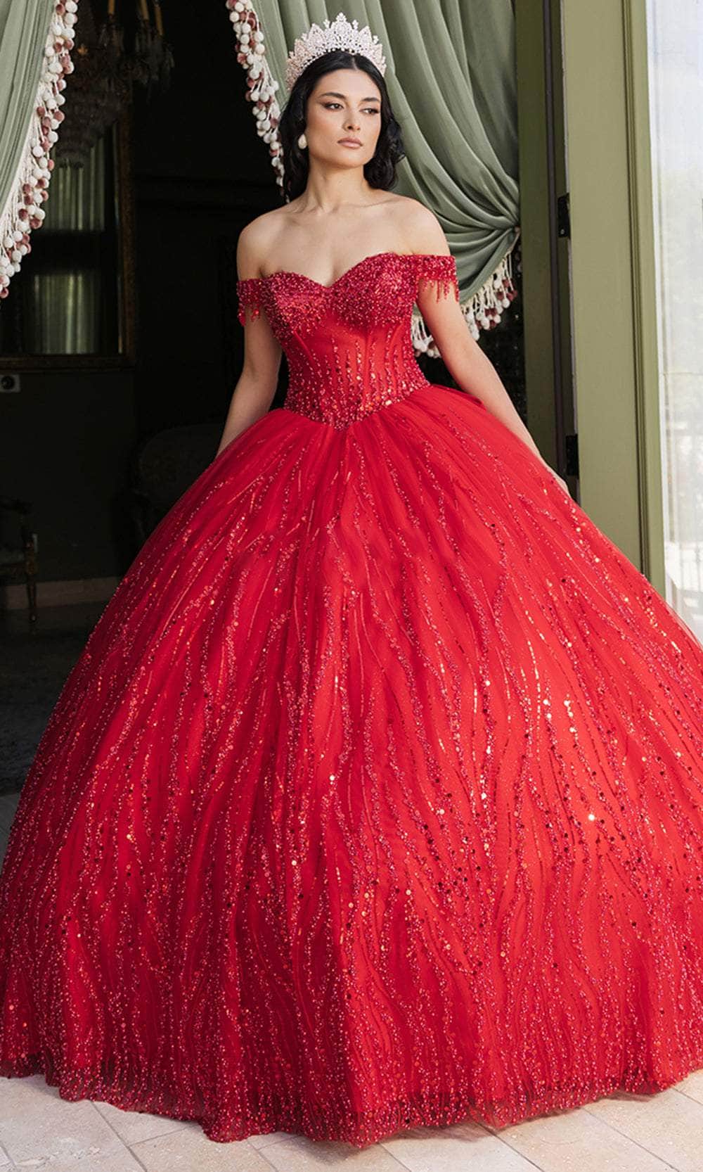 May Queen LK264 - Off-Shoulder Embellished Ballgown Quinceanera Dresses 2 /  Red
