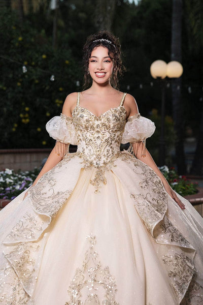 May Queen LK275 - Layered Skirt Sweetheart Lace Gown Quinceanera Dresses 2 /  Champagne/Gold