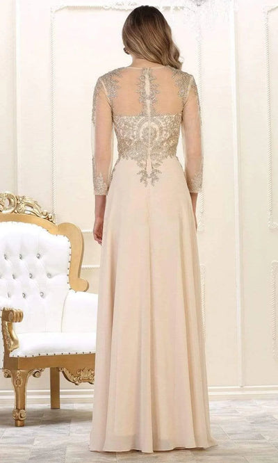 May Queen MQ1549 Sheer Embellished Modest A-line Gown