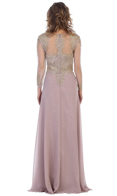 May Queen MQ1549 Sheer Embellished Modest A-line Gown