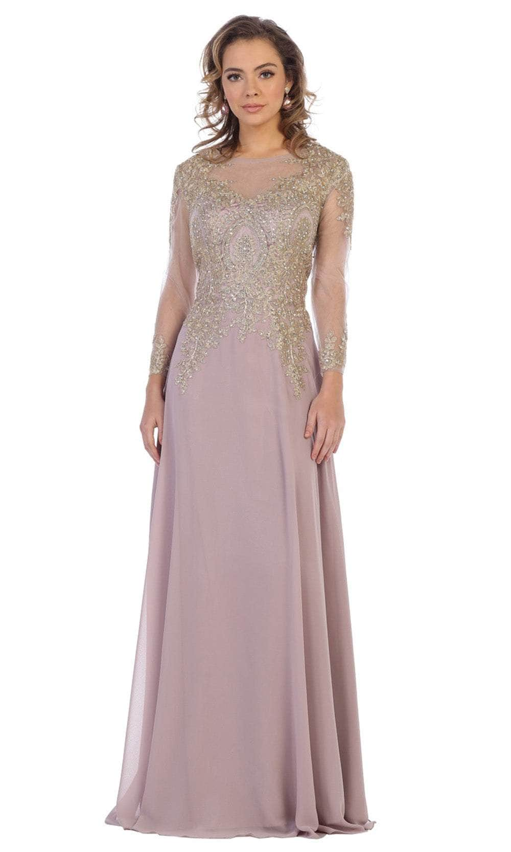 May Queen MQ1549 Sheer Embellished Modest A-line Gown