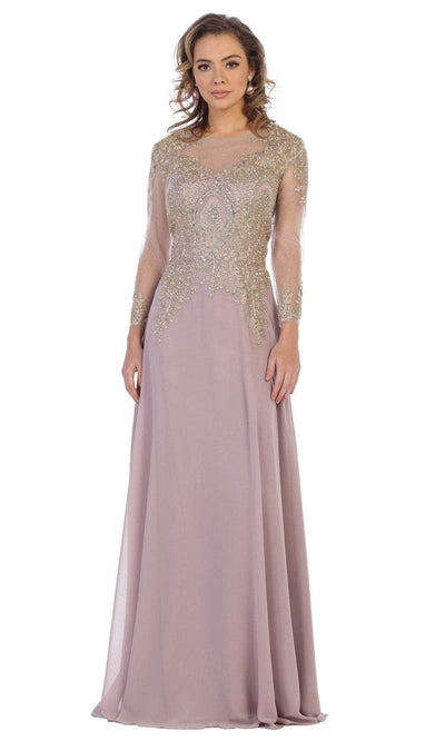 May Queen MQ1549 Sheer Embellished Modest A-line Gown