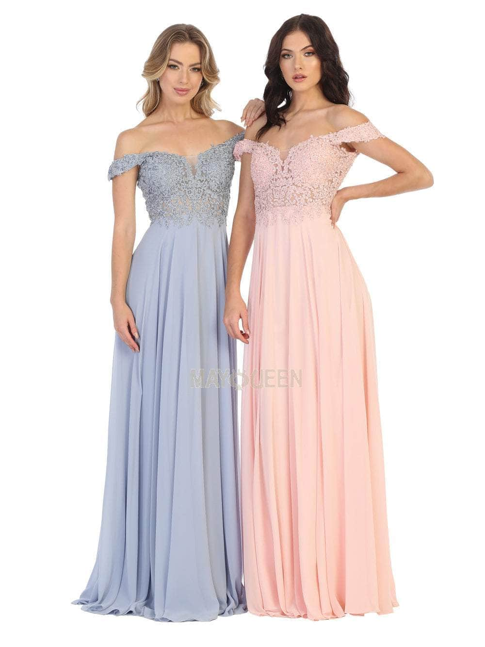 May Queen MQ1602 - Off Shoulder Chiffon Formal Gown Formal Gowns 2 / Dusty-Rose