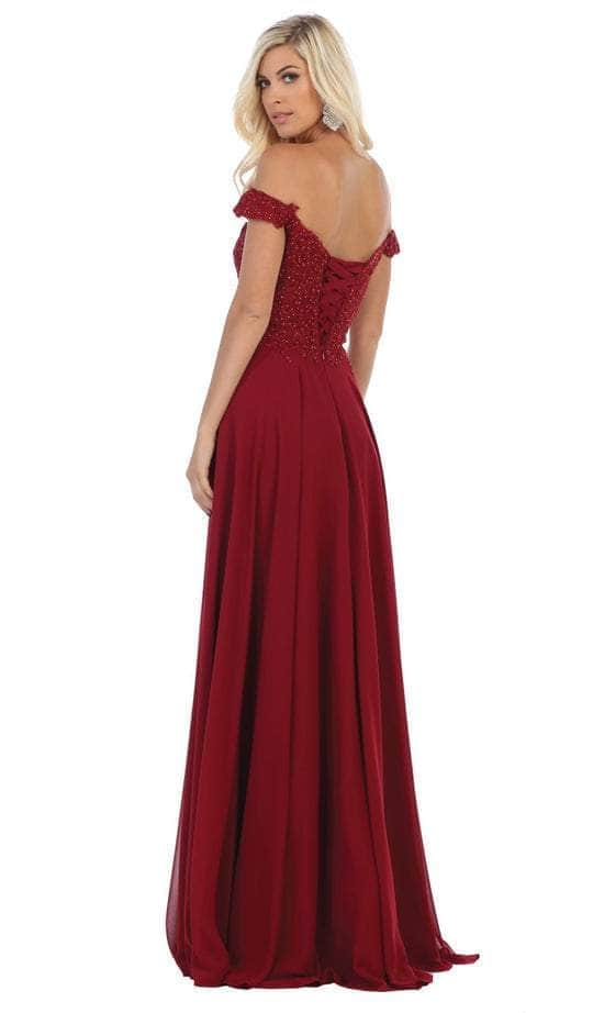 May Queen MQ1602 - Off Shoulder Chiffon Formal Gown Formal Gowns