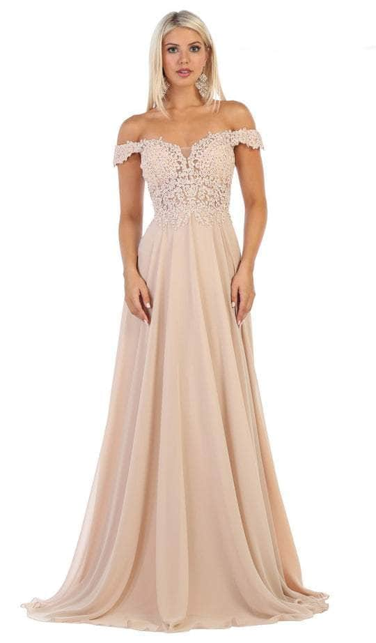 May Queen MQ1602 - Off Shoulder Chiffon Formal Gown Formal Gowns