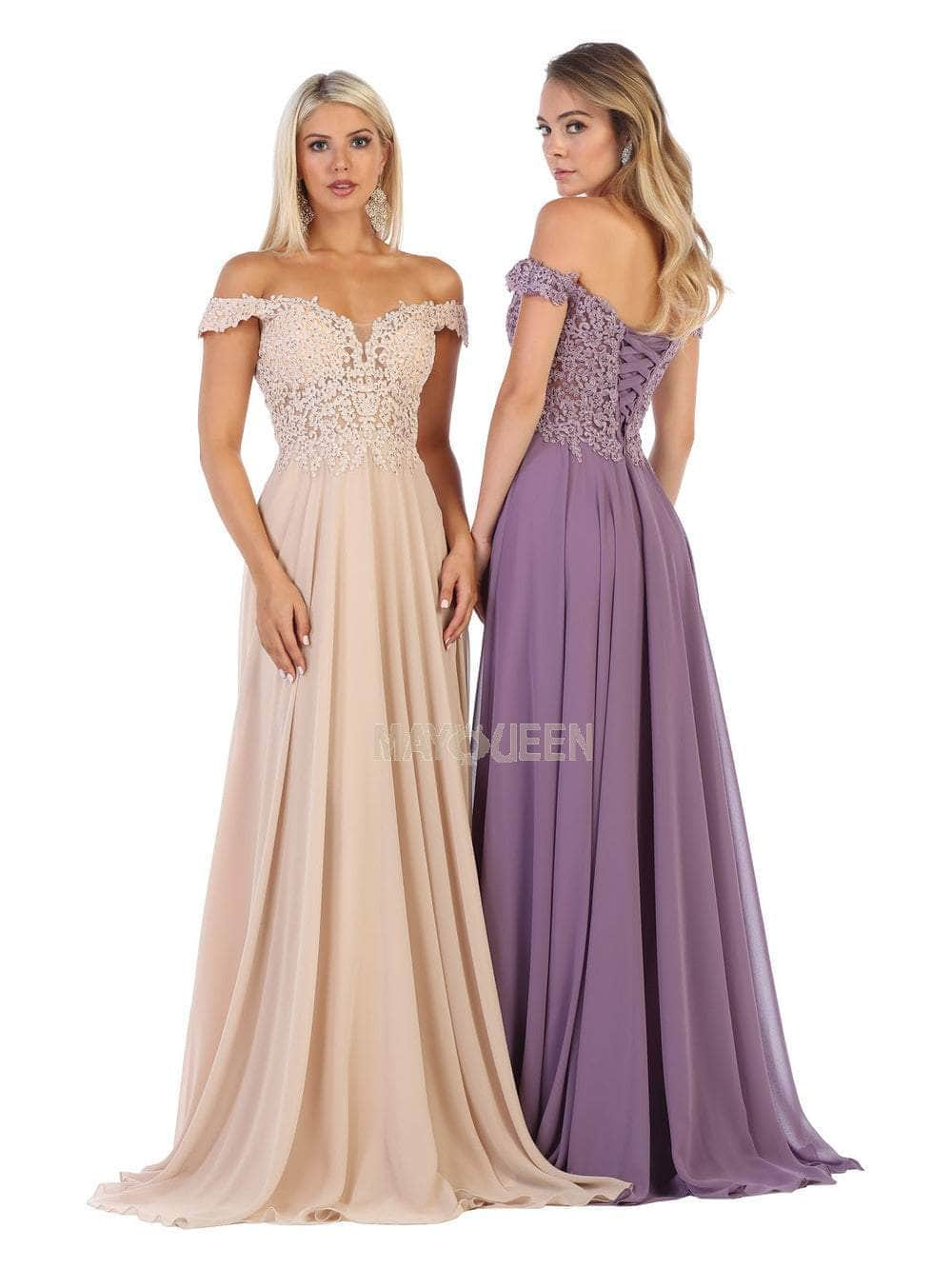 May Queen MQ1602 - Off Shoulder Chiffon Formal Gown Formal Gowns