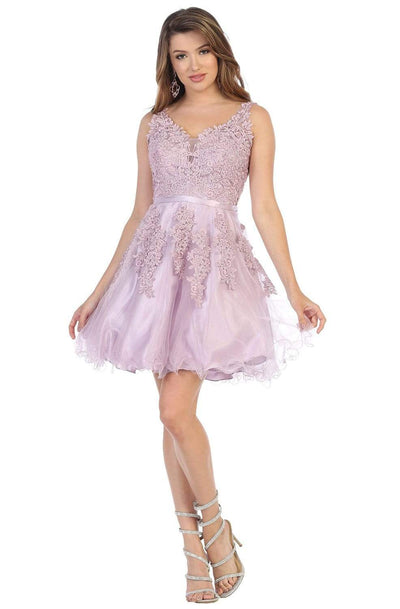 May Queen - MQ1692 Rhinestone-Ornate Appliqued Short Dress Cocktail Dresses 2 / Mauve