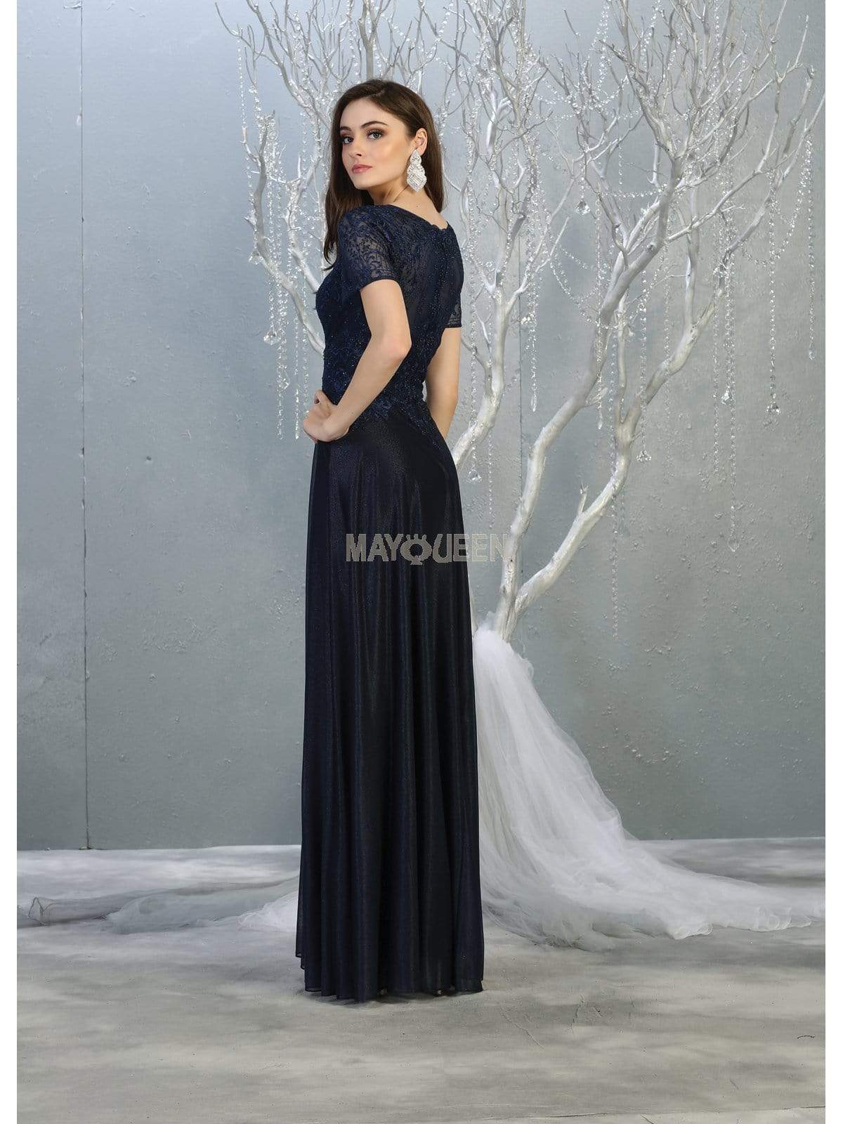 May Queen - MQ1794 Appliqued Short Sleeve Bodice Glitter Long Dress Evening Dresses