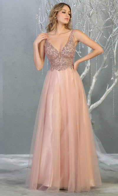 May Queen MQ1798 - Beaded Appliqued A-Line Prom Gown Prom Dresses