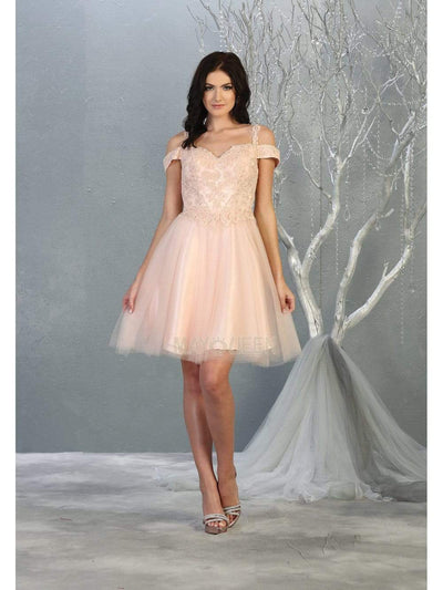 May Queen - MQ1809 Embellished Cold Shoulder Cocktail Dress Special Occasion Dresses