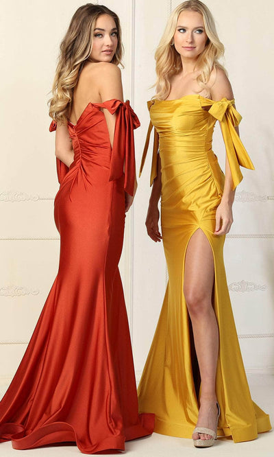 May Queen MQ1858 - Ruched Off Shoulder Evening Gown Special Occasion Dresses
