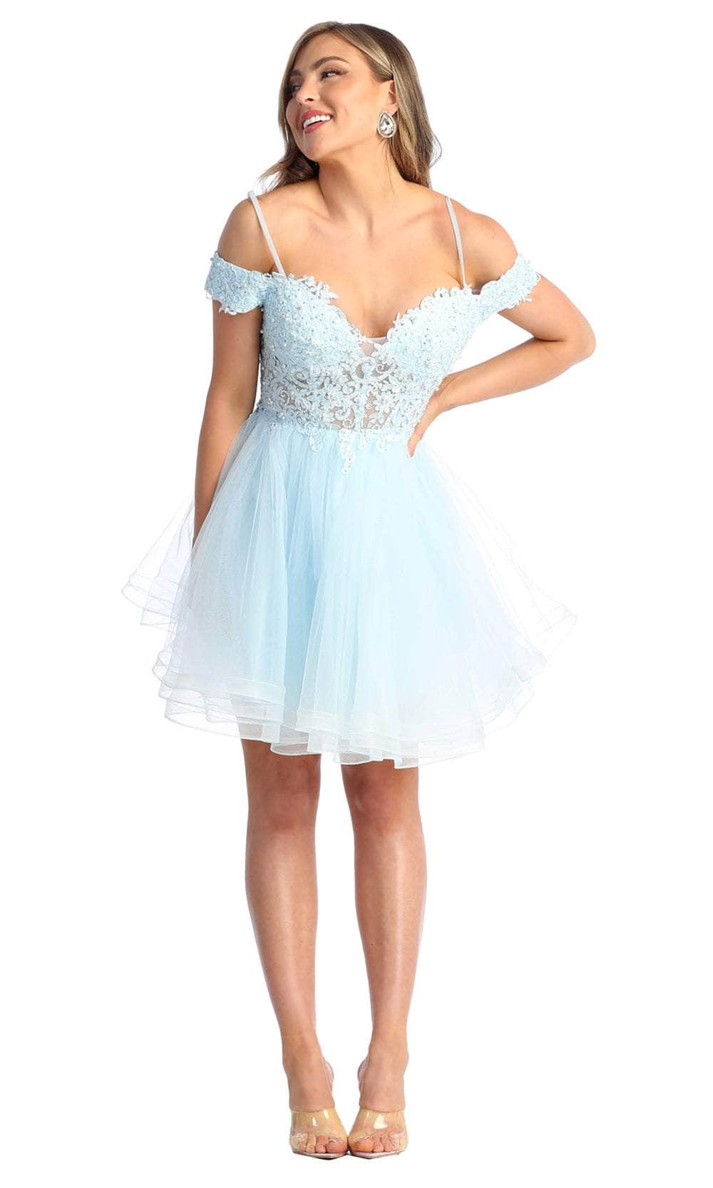 May Queen MQ1897 - Off Shoulder A-Line Cocktail Dress Cocktail Dresses 2 / Babyblue