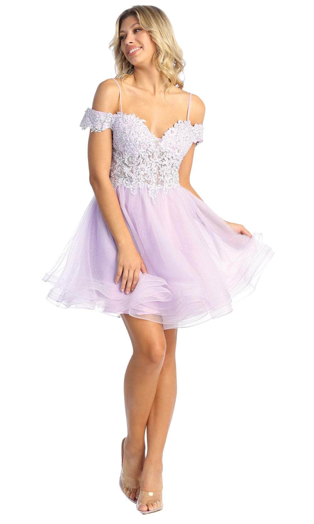 May Queen MQ1897 - Off Shoulder A-Line Cocktail Dress Cocktail Dresses 2 / Lilac