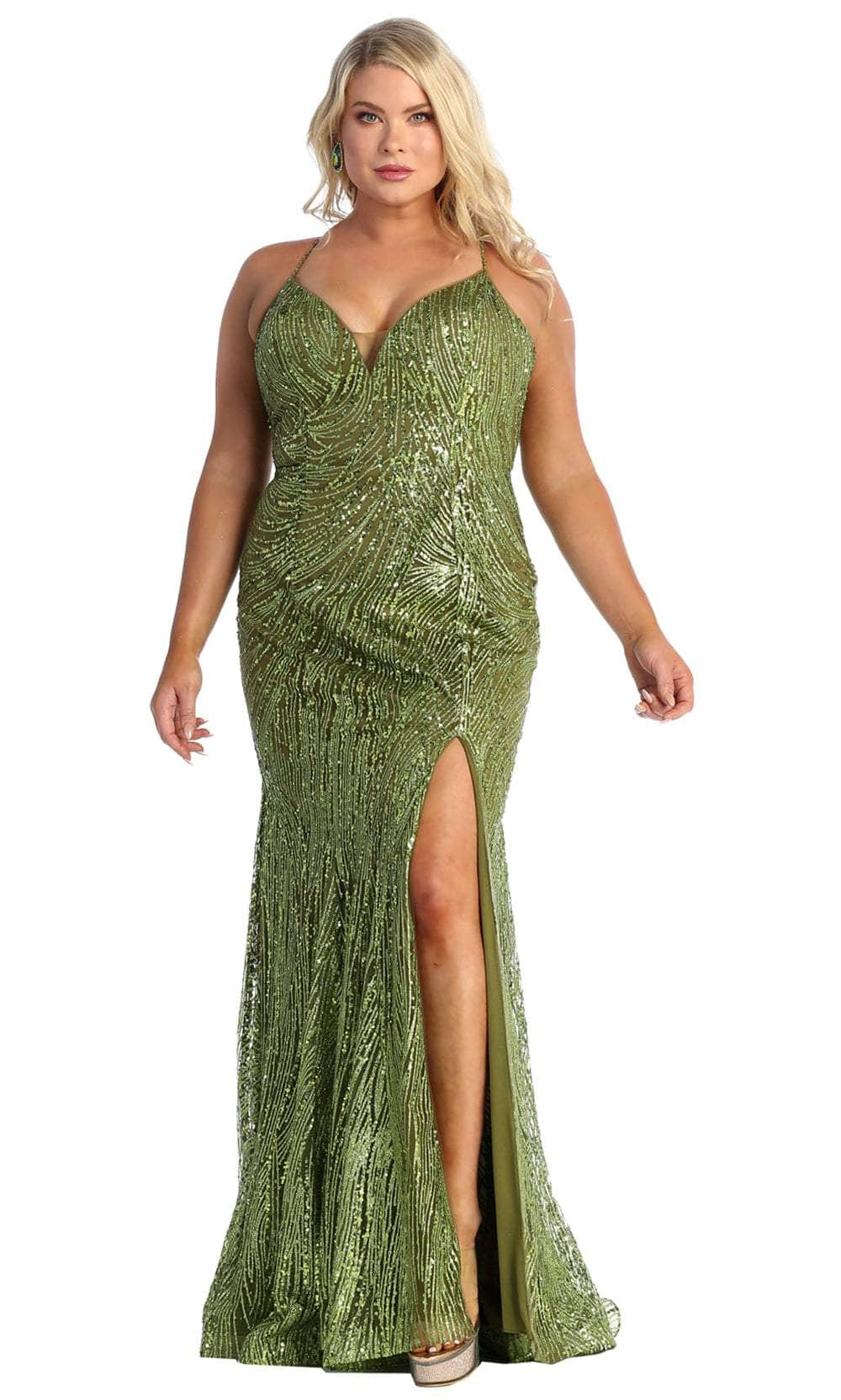 May Queen MQ1905 - Sequined Plunging V-Neck Evening Gown Evening Dresses