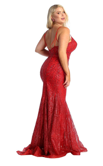 May Queen MQ1905 - Sequined Plunging V-Neck Evening Gown Evening Dresses