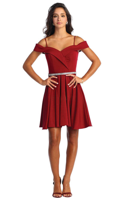 May Queen MQ1916 - Cold Shoulder A-Line Cocktail Dress Cocktail Dresses 2 / Burgundy