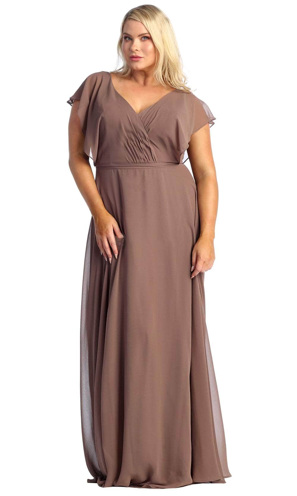 May Queen MQ1917 - Flutter Sleeve A-Line Prom Gown Evening Dresses 4 / Mocha