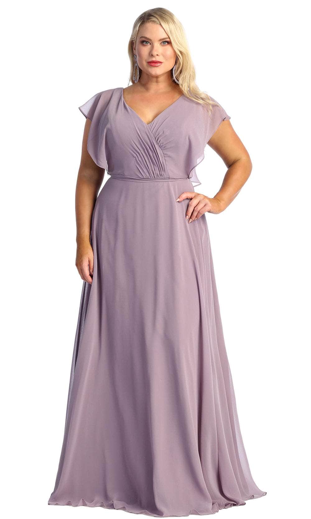 May Queen MQ1917 - Flutter Sleeve A-Line Prom Gown Evening Dresses 4 / Victorian Lilac