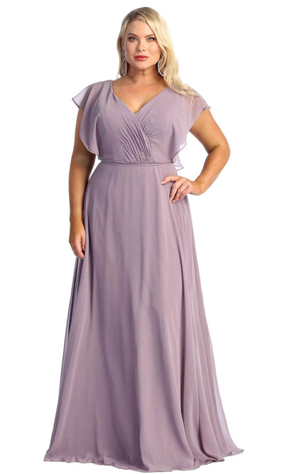 May Queen MQ1917 - Flutter Sleeve A-Line Prom Gown Evening Dresses 4 / Victorian Lilac