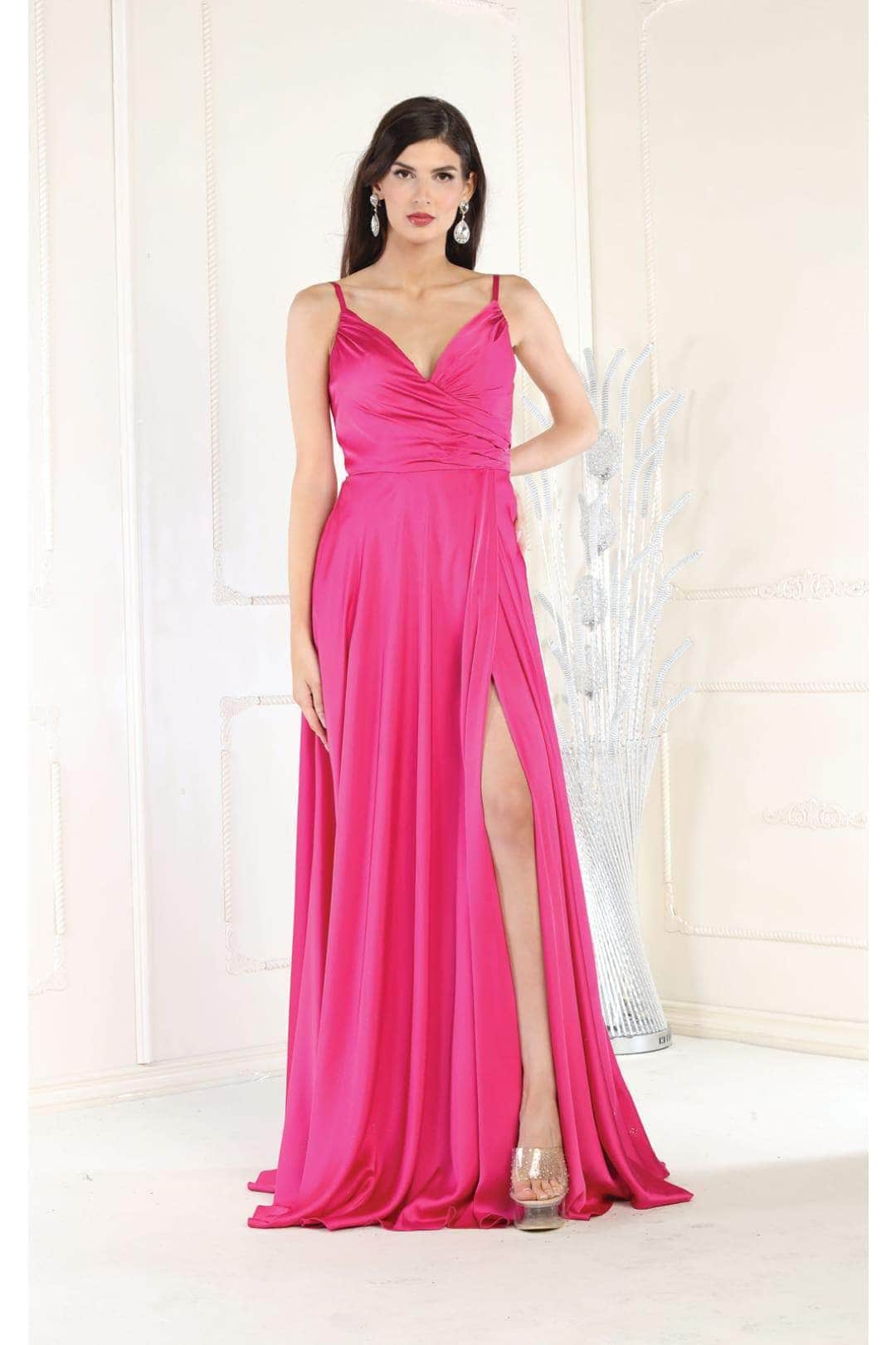 May Queen MQ1945 - Sleeveless A-line Prom Dress Prom Dresses 2 / Fuchsia