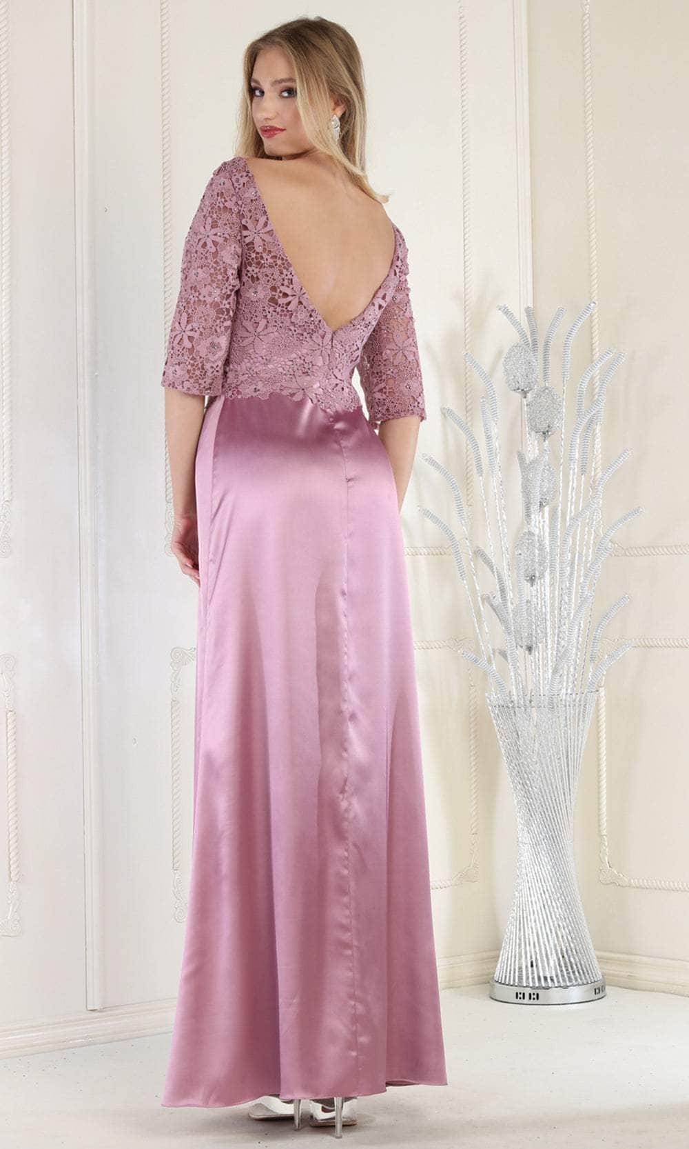 May Queen MQ1969 - Quarter Length Lace Satin Gown Military Ball