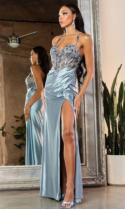 May Queen MQ2006 - Contrast Embellished Prom Dress Prom Dresses 4 / Dusty Blue