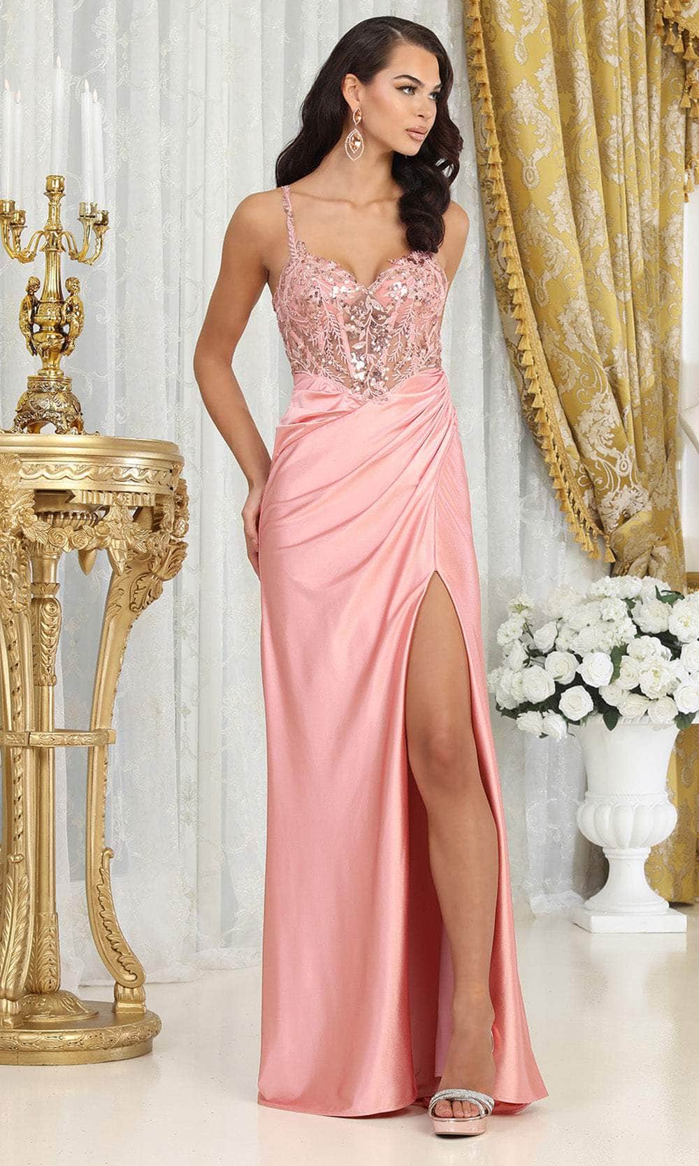 May Queen MQ2006 - Contrast Embellished Prom Dress Prom Dresses 4 / Dusty Rose