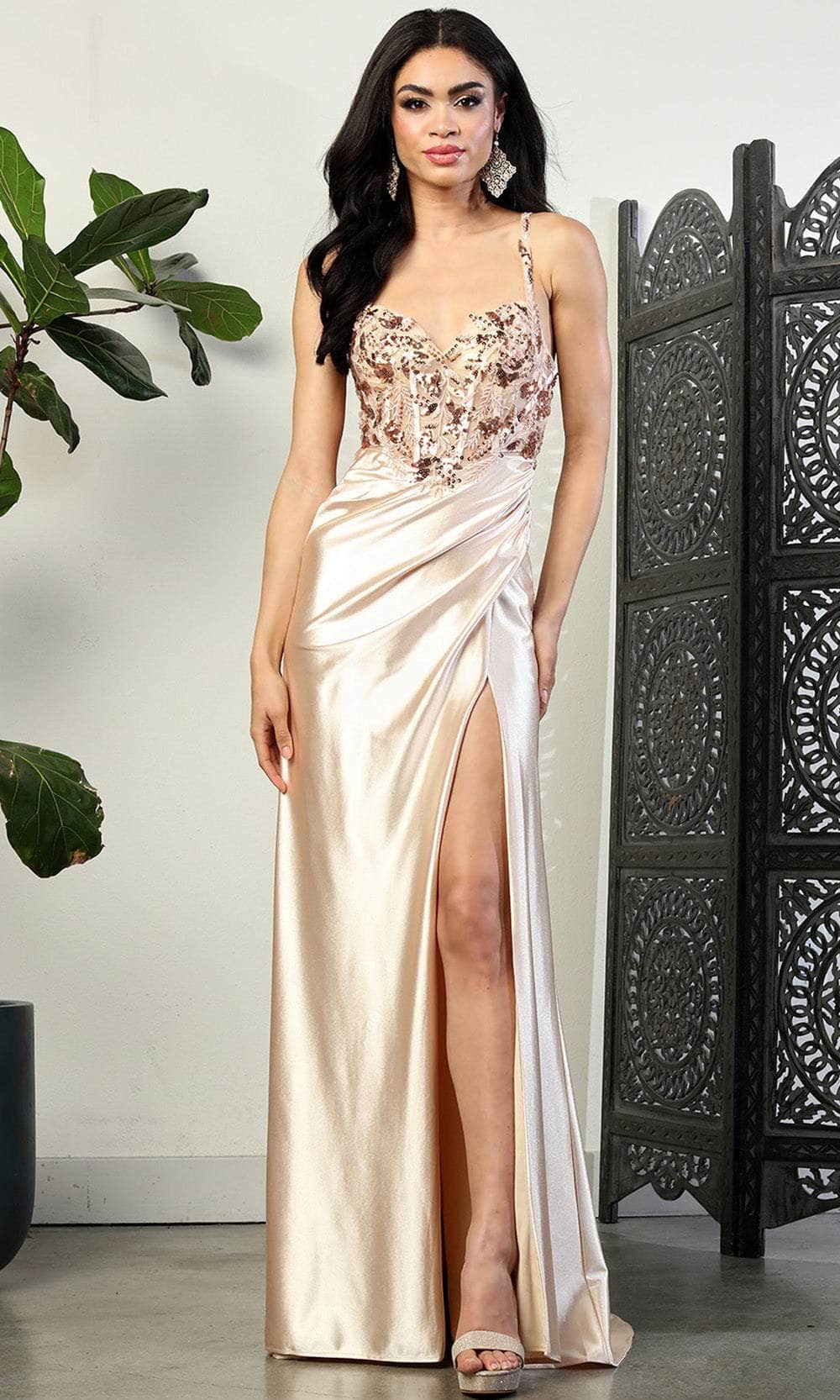 May Queen MQ2006 - Contrast Embellished Prom Dress Prom Dresses 4 / Gold