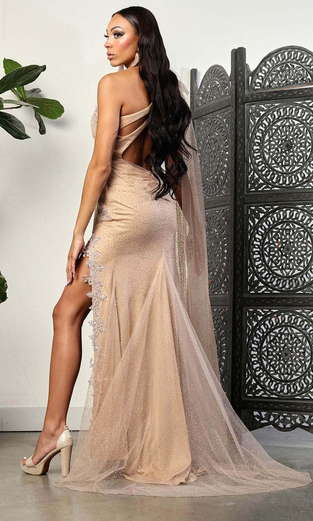 May Queen MQ2022 - One Shoulder Prom Gown with Cape Evening Dresses
