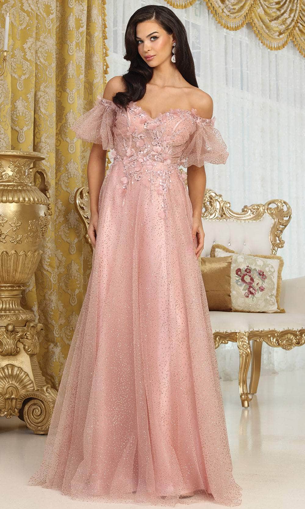 May Queen Mq2033 Sweetheart Puffed Sleeves Gala Long Gown - Rose Gold / 6 May Queen Mq2033 Sweetheart Puffed Sleeves Gala Long Gown - Rose Gold / 6