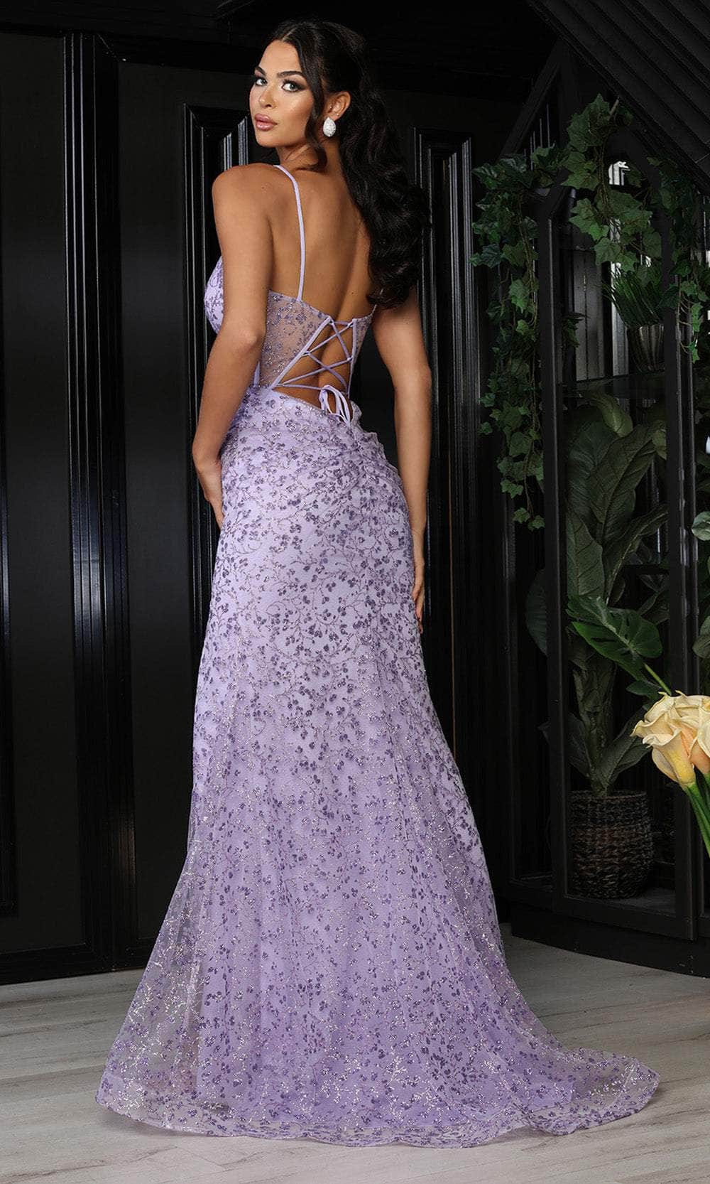 May Queen MQ2054 - Glitter Ornate Evening Dress with Slit Evening Dresses