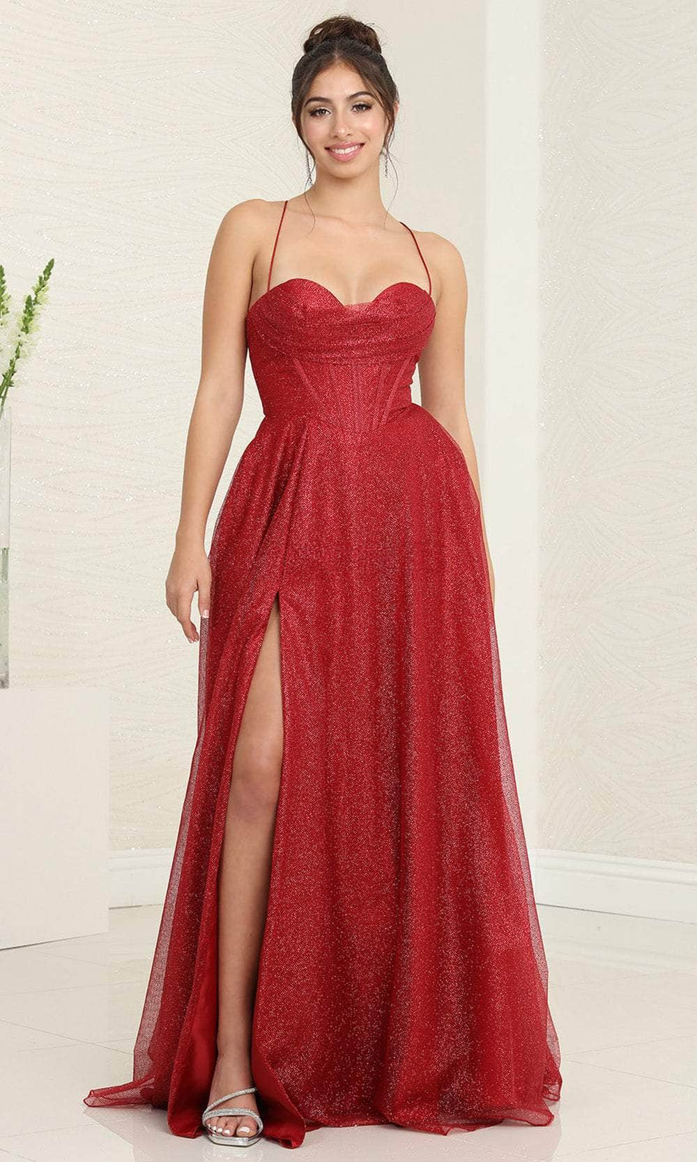 May Queen MQ2064 - Glittered A-Line Prom Gown Prom Dresses 4 / Burgundy