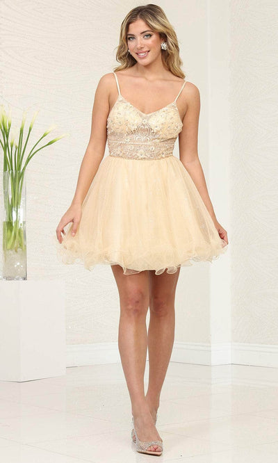 May Queen MQ2067 - Applique Bodice Cocktail Dress Special Occasion Dresses 2 / Champagne