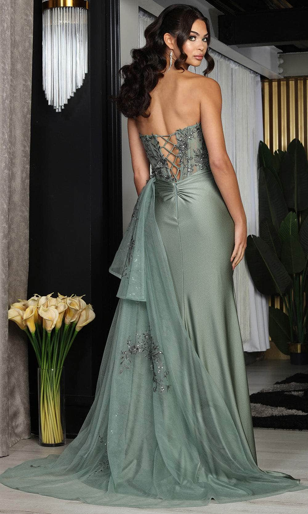 May Queen MQ2072 - Strapless 3D Appliqued Prom Gown Evening Dresses