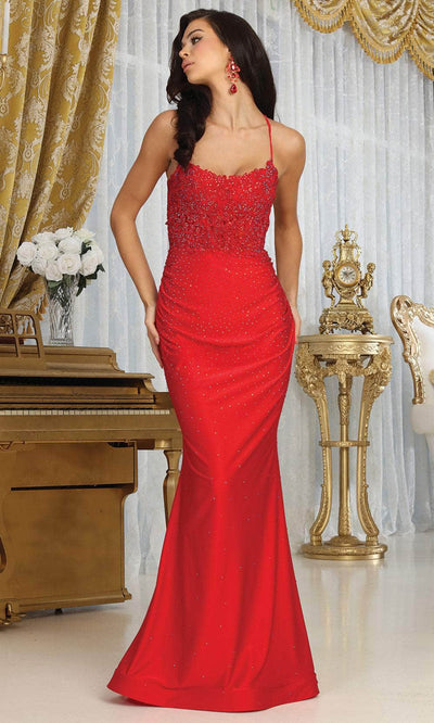 May Queen MQ2073 - Crisscross Back Sheath Prom Gown Prom Dresses 4 / Red