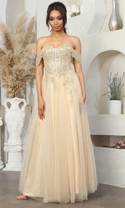 May Queen MQ2079 - Draped Cap Sleeve Prom Gown Evening Dresses 4 / Champagne