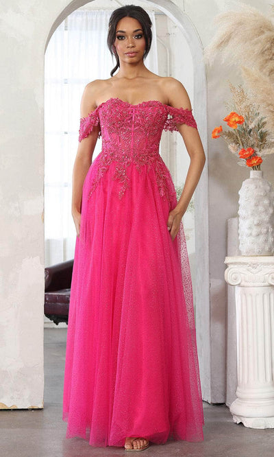 May Queen MQ2079 - Draped Cap Sleeve Prom Gown Evening Dresses 4 / Fuchsia